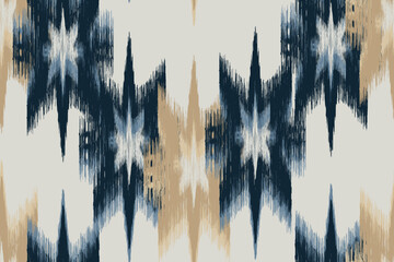 Navy blue and beige ikat star seamless pattern with a handwoven tribal texture. Uzbekistan ikat abstract ethnic design. textile fashion pattern line and batik fabric texture asian background wallpaper