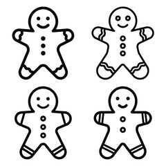 gingerbread cookie outline icon set, black color and white background