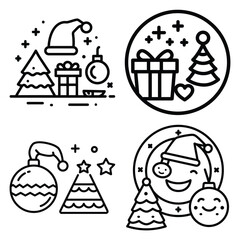 Fototapeta premium holiday celebration outline icon set, black color and white background