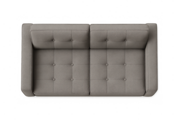Gray tufted sofa top view, classic comfortable two-seater couch for modern home interior design and furniture