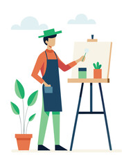 Artist at Easel Painting Creative Occupation Indoor Flat Style Illustration