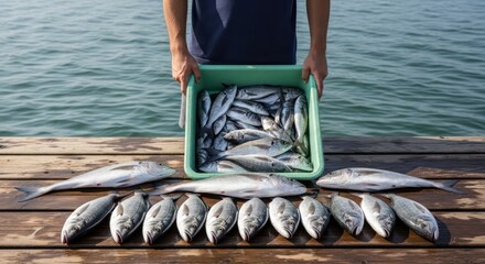 Fresh Fish Catch on Wooden Pier