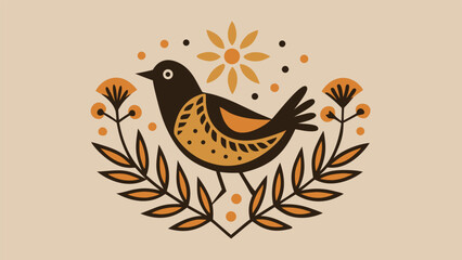 Stylized Bird and Floral Ornament Vector Illustration
