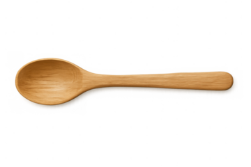 Wooden spoon for cooking, mixing food, kitchen tool, cutlery utensil, natural wood material, transparent background