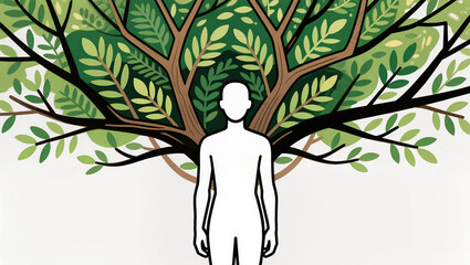 Human figure with vibrant tree branches symbolizing growth