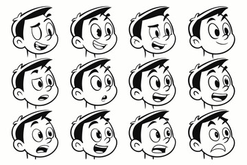 Cartoon retro faces. Vintage emotional face with mascot characters funny faces , eyes and mouths elements  