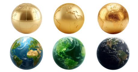 3d premium gold and natural color global icons