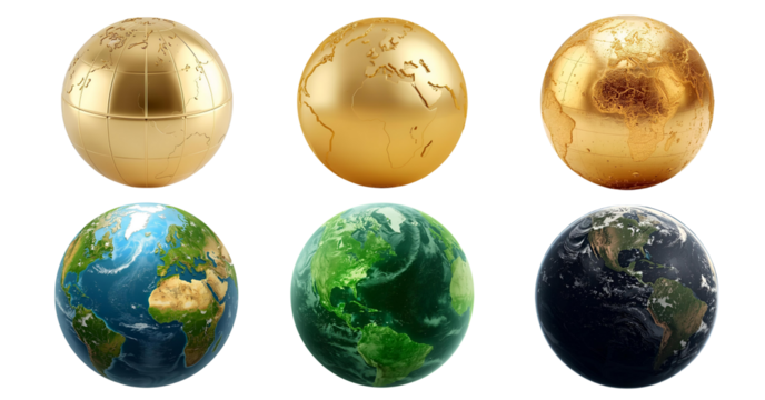3d premium gold and natural color global icons
