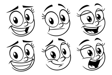 Cartoon retro faces. Vintage emotional face with mascot characters funny faces , eyes and mouths elements  