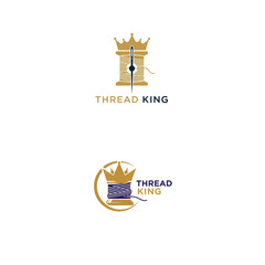 Elegant logo designs for sewing or fashion brand, featuring a crown, thread spool, and needle for a luxurious and regal crafting business identity