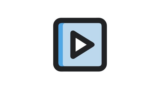 Play button icon on rounded square with blue border