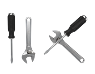 Mechanical tools collection screwdriver with spanner, isolated on transparent background