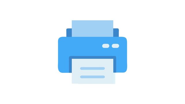 Blue flat Animation printer icon on White Background