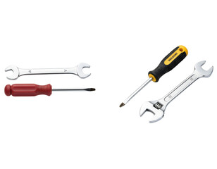 Screwdriver and spanner tool duo isolated, isolated on transparent background