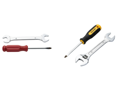 Screwdriver and spanner tool duo isolated, isolated on transparent background