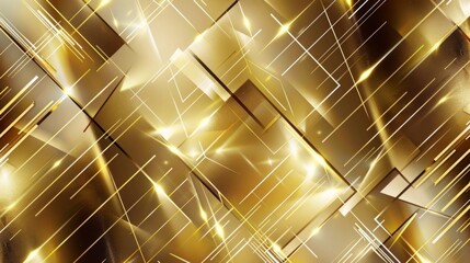 Elegant digital network of golden geometric forms and light streaks