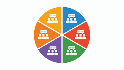 Colorful Pie Chart Segmentation Displaying Team Communication and Collaborative Discussion Topics Presentation Template Illustration