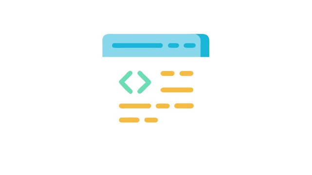 Flat design illustration depicting coding interface with program code