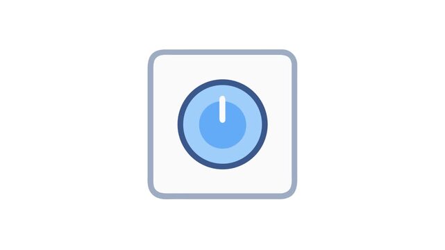 Stylized square power button icon with light blue accents