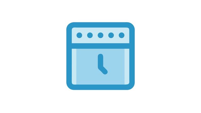 Stylized blue calendar icon with clock face illustration