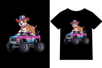  Cute Pitbull Dog Wearing Patriotic Hat on a Hanukkah-Themed Pickup Monster truck