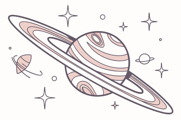 Retro vintage planet illustration with space elements