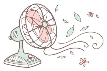 Retro vintage fan illustration with vibrant colors and classic style