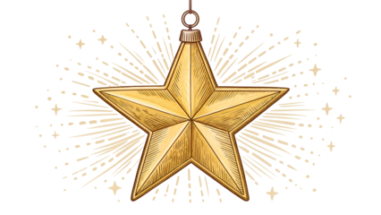 Golden star ornament with radiant sparkles on black background