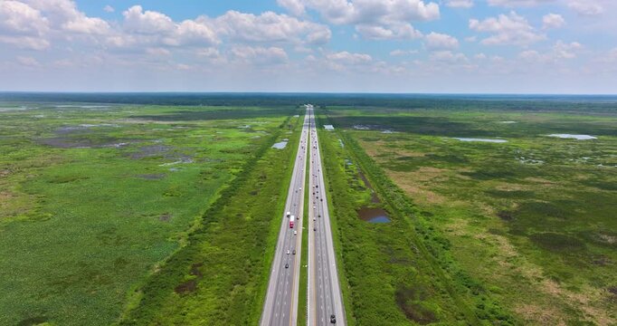 I-75 running through undeveloped Florida landscape with wetland vegetation.