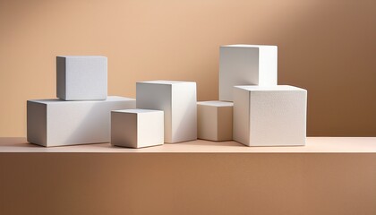 white cubes on beige platform