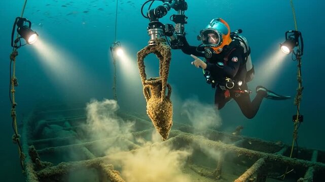 Underwater robotic arm archeological exploration shipwreck amphora retrieval