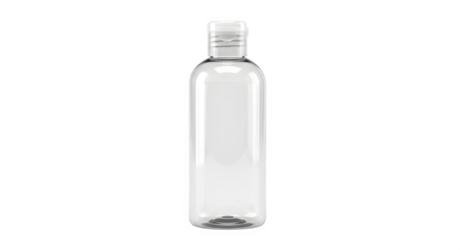 Clear plastic bottle with white cap isolated on transparent background