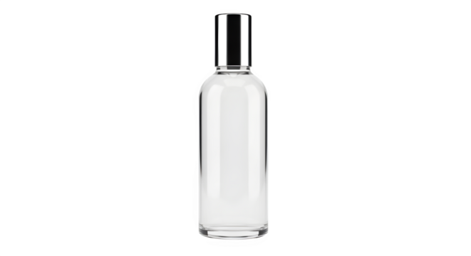Clear glass bottle with silver cap isolated on transparent background - Powered by Adobe