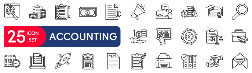 Accounting icon set with editable stroke. vector illustration concept relate to business, accounting, inspecting, report, tax, analysis, finance, account, budget, financial