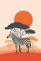 Obraz premium Stylized zebra in sunset landscape