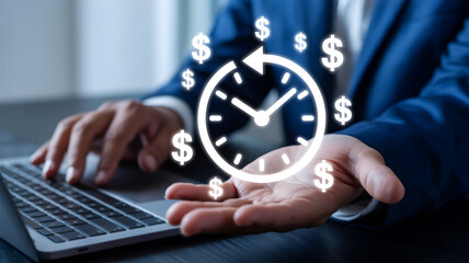 Return on Investment (ROI) and Time Management: Clock and Dollar Signs Representing Financial Efficiency