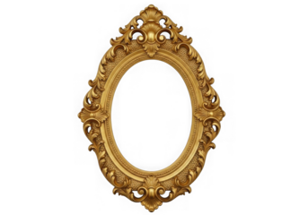 Ornate oval golden baroque picture frame isolated on transparent background