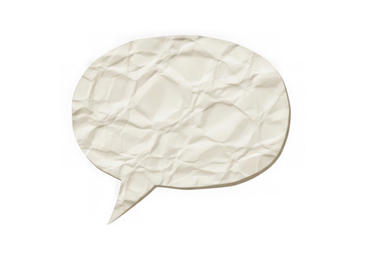 Crushed paper speech bubble isolated on transparent background