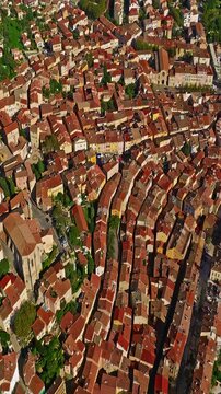  Aerial view of ancient streets and houses of the historic center of the city of Hyeres in the Var department on the azure coast