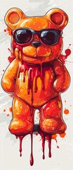 The image shows a gummy bear wearing sunglasses and covered in chamoy sauce, made in a modern clip art style with simple gradients, all on one layer