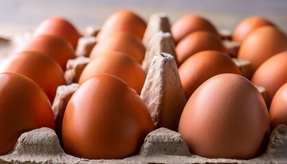 Fresh Brown Eggs Arranged Neatly In A Cardboard Carton Showcasing Their Smooth Texture And Natural Color Ideal For Culinary Use And Food Photography