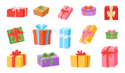 Collection of Colorful Christmas Present Gift Box.