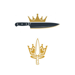 Elegant culinary logo design featuring a chef's knife and crown, ideal for branding restaurants, food blogs, or culinary schools seeking a regal, professional look