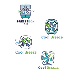 Modern Air Cooler Logos Promoting Freshness and Eco-Friendliness, Featuring Clean Designs with Leaves, Ideal for Branding and Environmental Awareness Campaigns