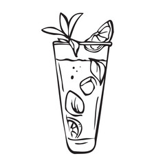 Hand drawn outline sketch with cocktail