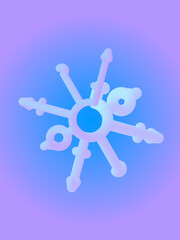 Fototapeta premium A 3D fluid blue-purple shape resembling a snowflake or a fantasy flower with symbols of male (arrows) and female (circle) genders against the hologram silver-blue-purple gradient; vector illustration