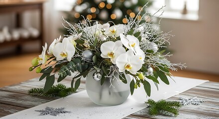 Elegant christmas orchid centerpiece arrangement for holiday table decoration and home decor ideas