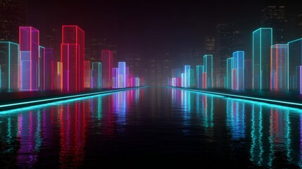 Futuristic city planning with mixed reality  neon reflections in a sci fi minimalist setting