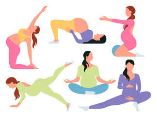 Collection of Pregnant Women Performing Yoga Poses