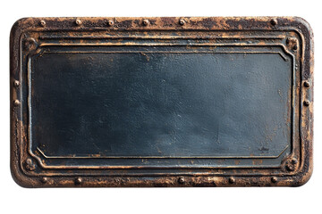 Fototapeta premium Rustic Metal Plaque With Rivets. Vintage Industrial Design Element For Decoration And Signage Isolated On Transparent Background